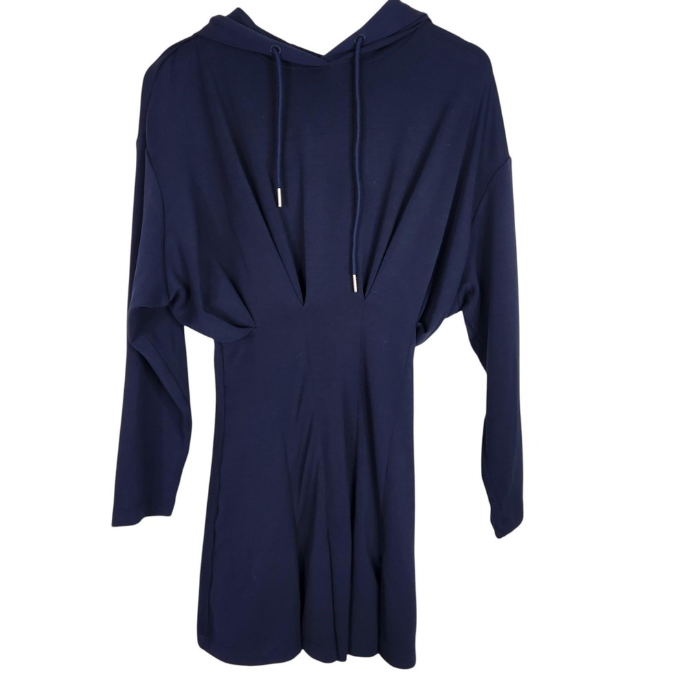 HALARA Spertek Hoodie Dress Womens Small Blue Pleated Long Sleeve Mini